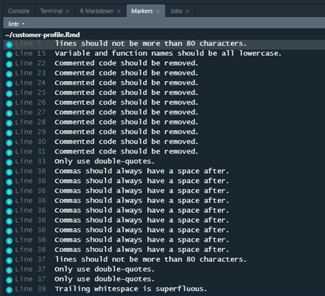 Example of lintr output